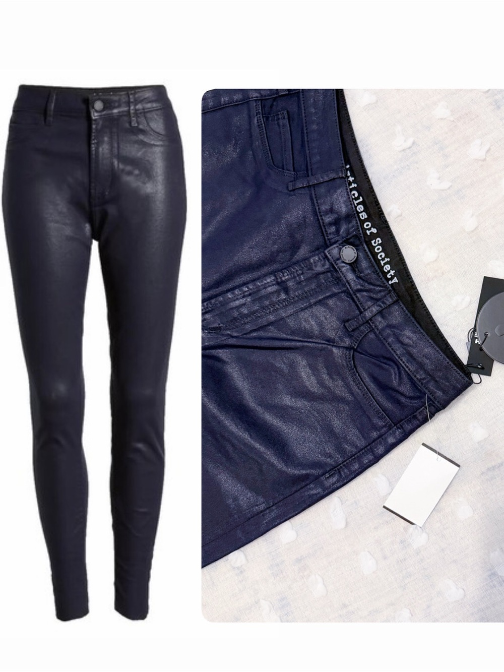 NWT! Coated Chic Shiny Pants in Navy by Articles of Society